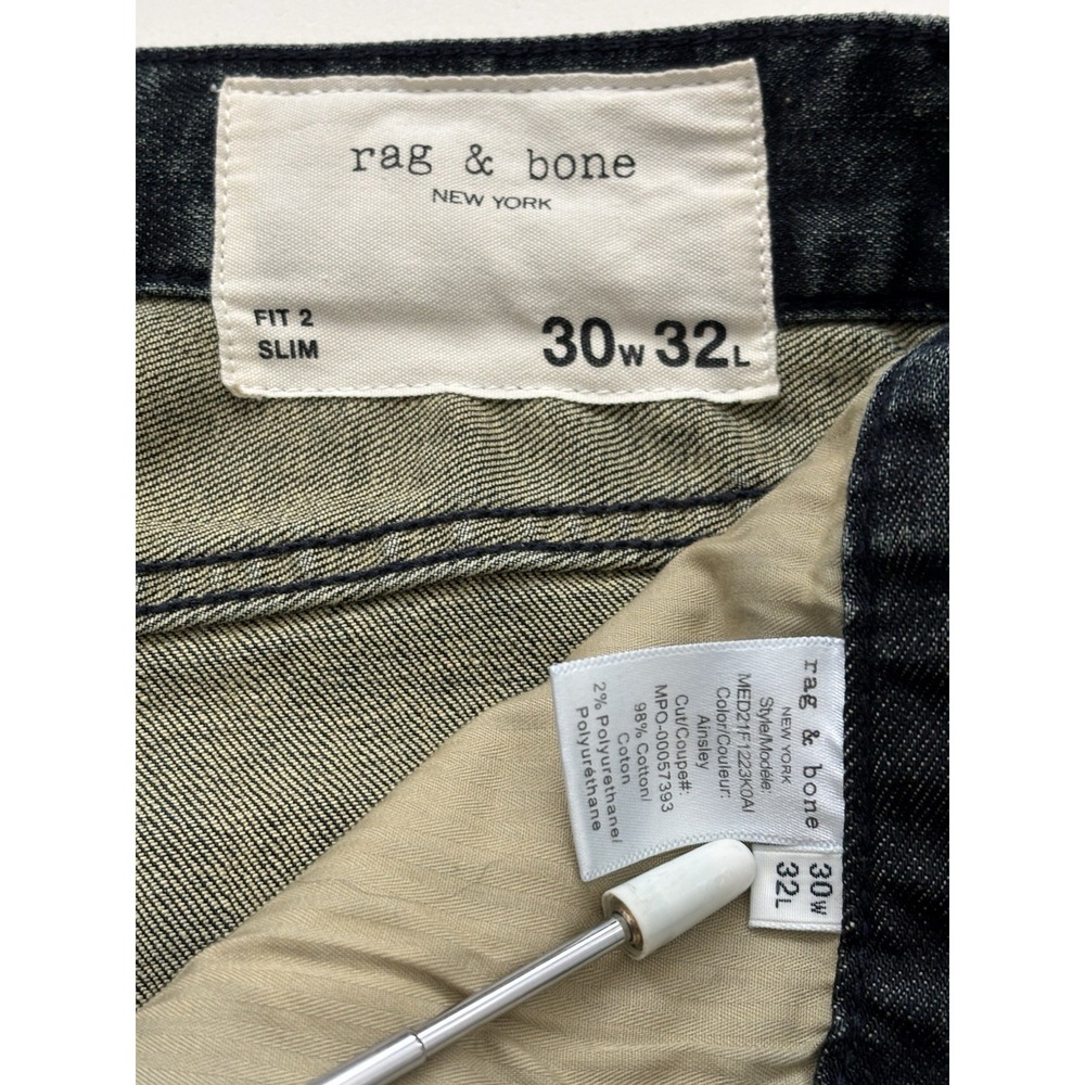 RAG & BONE Jeans Mens Fit 2 Slim Whiskered Distressed Indie- 30x32 Ainsley Dark - Picture 5 of 11